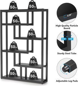 SENYU Industrial Black Metal Bookshelf 5 <b>Tier</b> Open Display <b>Shelving</b> Unit for Living Room - Product Image 3
