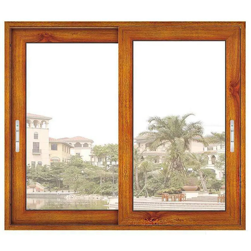 Wooden grain design aluminum sliding window hollow tempered glass with screen