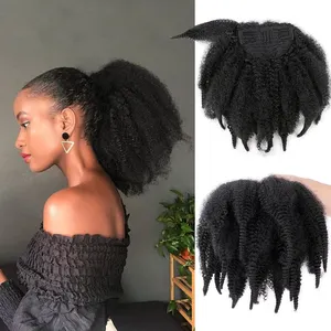 Queue de cheval synthétique courte Afro crépue pour queue de cheval noire naturelle Extensions de cheveux à pince une pièce pour femmes afro noires