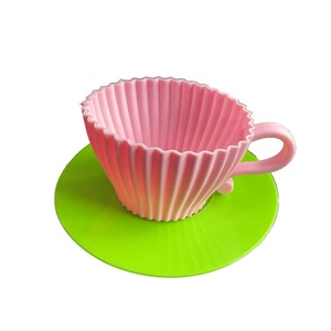 Reusable Eco-Friendly Non-Toxic Silicone Tea Cups Saucers Set Cupcake <b>Mold</b> for Wedding/Birthday <b>Cake</b> Baking (Temperature Range - Product Image 3