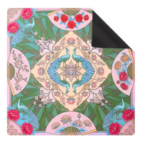 Tapis de mahjong rose motif léopard de la jungle et flamant rose, tapis de jeu carré à imprimé floral et fruité pour le mahjong américain