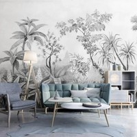 Papier peint mural moderne en papier non tissé imperméable à l'eau, style jungle tropicale, taille personnalisée, décoration murale neutre, salon, chambre à coucher, maison
