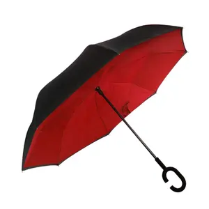두 배 자유로운 우산 차량을 위한 거꾸로 한 C 유형 서 있는 긴 손잡이 우산