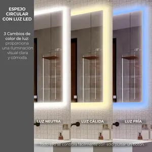 Espejo de Pared LED Táctil para Baño o Vestidor, 3 Luces, Rectangular con Marco - Product Image 5
