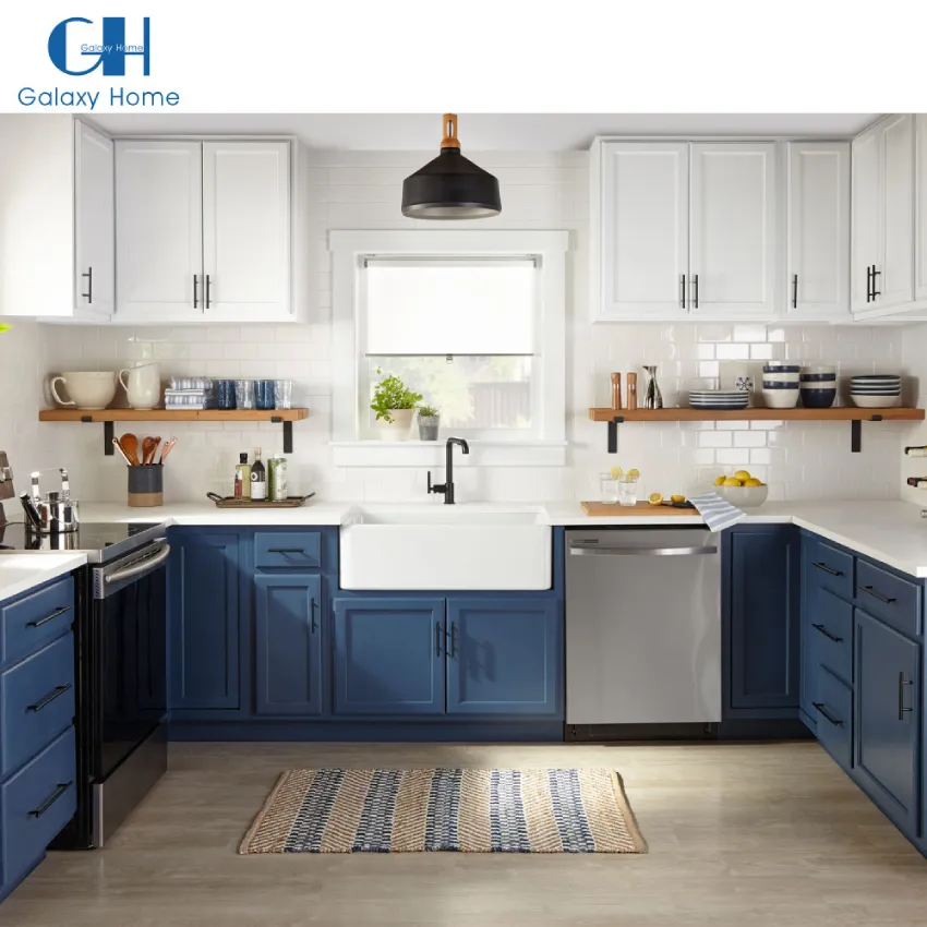 Galaxy Home Bathroom&Kitchen Shaker Style Modern Modular Blue Gloss Lacquer Kitchen Cabinet