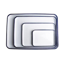 Vente en gros petite grande assiette rectangulaire blanche en métal plateau de vaisselle de laboratoire en émail avec logo personnalisé