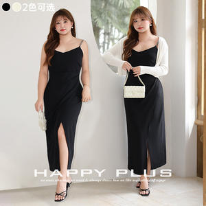 เดรสสายเดี่ยวทรงเข้ารูป คอวี ผ่าข้าง จับจีบ เอวเข้ารูป สีพื้น ไซส์ใหญ่ รุ่น N9235 - Product Image 3