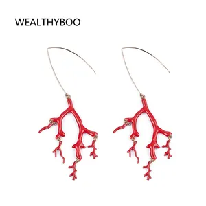 Red Coral Dangle Earrings 2024 New Fashion Boheme Earrings For Women Luxury Earring Female Wholesale