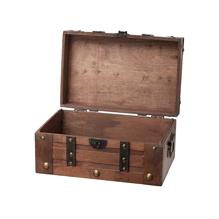 Decorative Small Wood Chest Wooden Storage Trunk with Lid