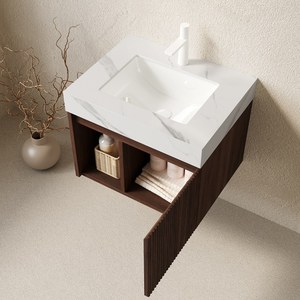 Meuble-lavabo de salle de bain <span class=keywords><strong>EIDEN</strong></span> 24 pouces, armoire de rangement suspendue, dessus en pierre frittée blanc Carrara et lavabo en céramique avec 1 trou pré-percé - Product Image 2
