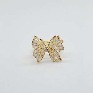 Anillos de apilamiento doble de Margarita con flor de mariposa de Zirconia cúbica chapada en oro de moda para mujer y niña, anillo de dedo ajustable delicado - Product Image 5