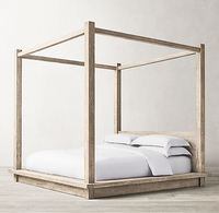Lit à baldaquin en bois massif de chêne, design moderne et luxueux, base solide, taille Queen ou King
