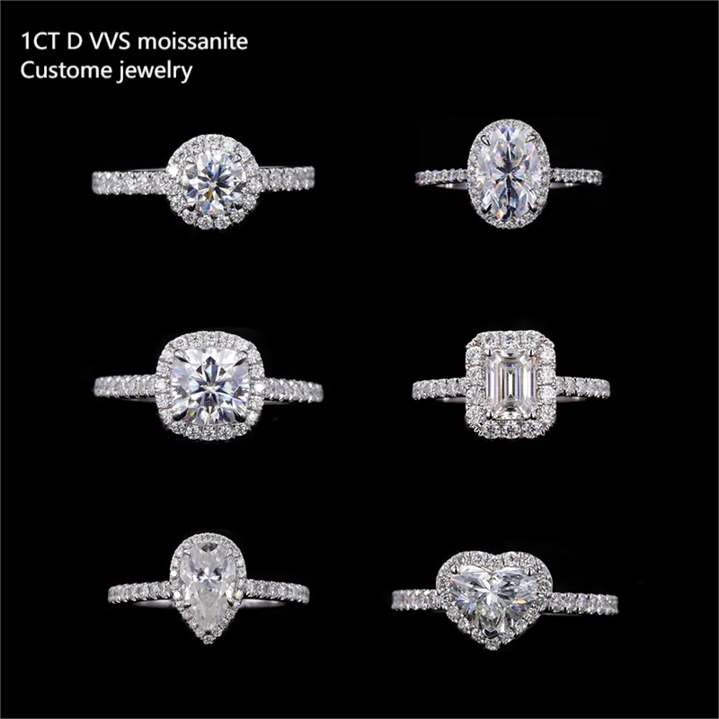 1CT D VVS Moissanite Starsgem Custom Fine Jewelry 14K Gold Fancy Diamond Wedding Rings Femme Engagement halo Moissanite Ring