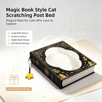 Lit-griffoir pour chat personnalisable en forme de livre magique, noir, en carton ondulé durable