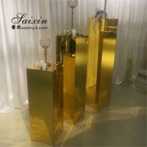 Ensembles de colonnes et supports floraux <span class=keywords><strong>pour</strong></span> scène de mariage et événements, avec cadres aux couleurs Or et Or rose effet miroir - Product Image 3