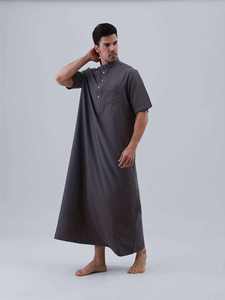 Robe longue pour homme, fermeture boutonnée, avec poches, col polo, manches courtes pour l'Aïd - Product Image 2