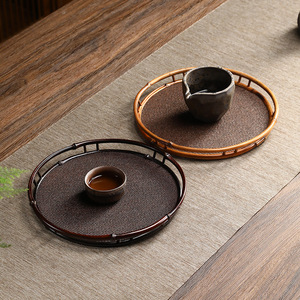 Bandeja de té tejida a mano de bambú, bandeja de almacenamiento de bambú Meilu para el hogar, mesa de preparación de té Wenpan, bandeja redonda, tapete de ratán Kung Fu - Product Image 2