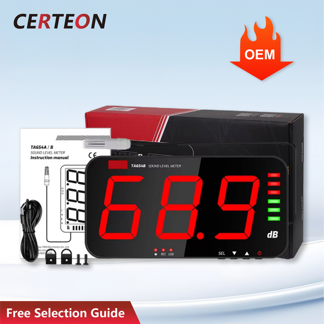 TA653A-02 Real Time Noise Meter Sound Level Monitor Digital Decibel Meter LED Display Wall Mounted SPL Sensor for Classroom Home