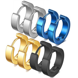 <b>Cuff</b> <b>Earrings</b> Stainless Steel 4mm Geometric Round Women's Ear Clips Blue Black Gold Steel Color - Product Image 1
