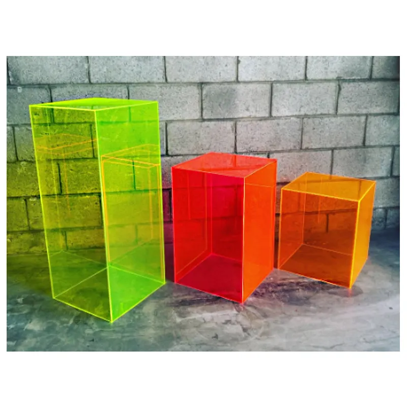 Neon Acrílico Alto Pedestais & Plintos Fluorescente Laranja Verde Rosa Acrílico Display Stand Risers Neon Lucite Podium Plinto