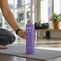 Bouteille d'eau en verre borosilicate 550/750 ml avec manchon en silicone, verres à thé anti-fuite, verre à jus portable pour le yoga et le bureau