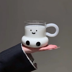 Taza de Vidrio Creativa con Cara Sonriente, Linda Taza de Vidrio de Borosilicato Resistente al Calor con Asa - Product Image 2