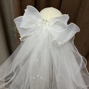 Voile de mariée court en maille ivoire avec nœud W073003, accessoire de coiffure pour la tête de la mariée - Product Image 4