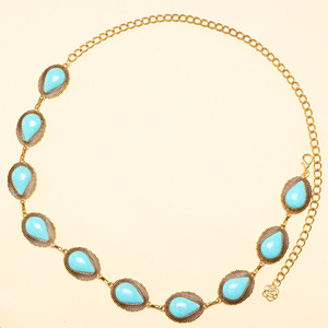 โซ่คาดเอวสไตล์โบฮีเมียนประดับเทอร์ควอยซ์เทียมรูปหยดน้ำ ทำจากโลหะผสมสังกะสี สำหรับผู้หญิง สไตล์ลำลองแบบชาติพันธุ์ - Product Image 6