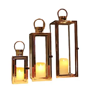 Alta Qualidade 3 pçs/Set Rose Gold E Sliver Lanterna Decorativa Para Decoração Home Aço Inoxidável Candle Holder Lanterna