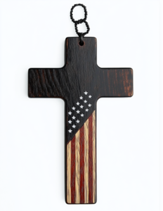 Promotional Sale Simple Retro Gift American Flag Cross Carved Wooden Key Chain Accessories