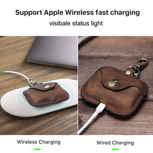 Funda de Cuero Crazy Horse para <span class=keywords><strong>AirPods</strong></span> Pro 1/2/3, Funda Protectora para Auriculares Inalámbricos con Puerto de Carga e Indicador LED CF1108 - Product Image 3
