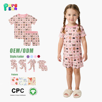 Piyama Anak Perempuan Puresun Custom Musim Panas Lengan Pendek Nyaman Motif Kartun 100% Katun Bambu Rajut Set Pakaian Tidur