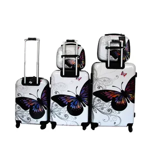 Модные наборы чемоданов ABS + PC с принтом бабочек для путешествий, чемодан на колесиках оптом