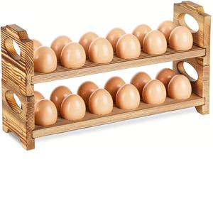 Soporte de madera para huevos, organizador y estante de almacenamiento estilo rústico con asa para guardar huevos de gallina/pato/codorniz/pavo/huevos de Pascua - Product Image 1