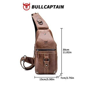 Bolso Bandolera de Cuero Genuino para Hombre BULLCAPTAIN, Logotipo Grabado, Cierre de Cremallera, Tamaño Pequeño, para Uso Diario, Bolso de Pecho, Bolso Mensajero - Product Image 5