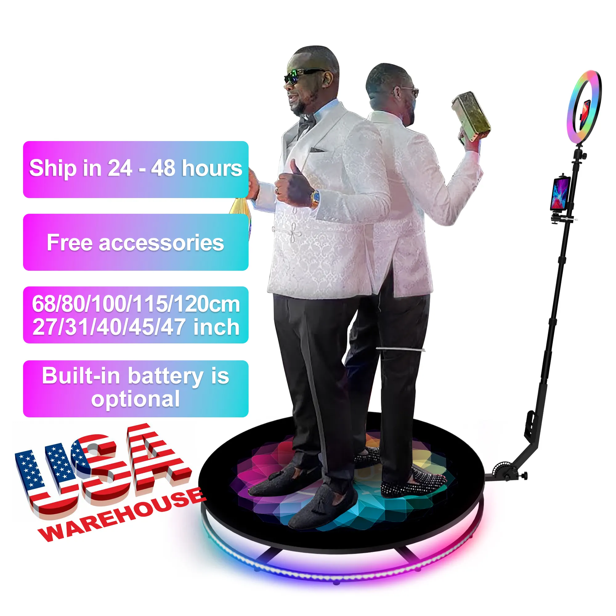 Stocked In Us Warehouse Ready goods fast delivery wedding selfie 360 photobooth automatic