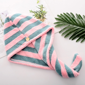 Stripe Microfiber Hair <strong>Towel</strong> Wrap <strong>Rapid</strong> <strong>Drying</strong> <strong>Towel</strong> Hair Turban <strong>Towel</strong> with Buttons - Product Image 5