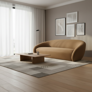 RH <span class=keywords><strong>REYNA</strong></span> Ensemble de canapé de luxe moderne incurvé à trois places en tissu beige pelucheux pour salon, appartement et centre commercial - Product Image 1