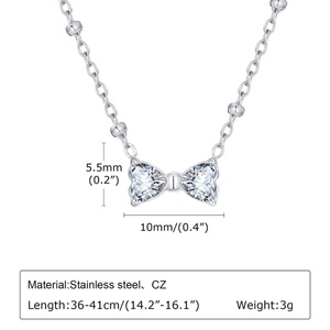 Collar gargantilla de acero inoxidable con circonita y corazón tallado estilo princesa para mujer, con colgante de nudo de corazón de cristal y engaste de canal, venta al por mayor - Product Image 6