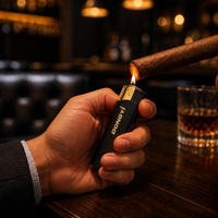Briquet à cigare noir et or avec tête métallique pour cigares et accessoires de fumage