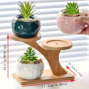 Plantes personnalisées de grande taille avec support en bois, plantes écologiques modernes, support en bois avec support à tasses à bascule en bois à 3 niveaux - Product Image 4