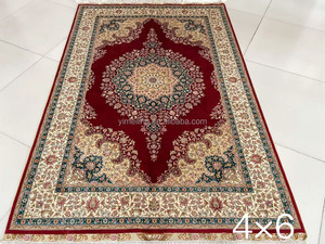 Thảm Lụa Thắt Nút Tay <span class=keywords><strong>4X6</strong></span> Của Trung Quốc Thảm Thiết Kế Qum Của Ba Tư Kashan 100% Thảm Đỏ Huy Chương Đỏ Thủ Công - Product Image 2
