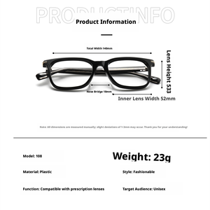 Men's Rectangle Full Rim <b>Eyeglasses</b> Solid <b>Frame</b> Anti-Uv Vision Correction <b>Frames</b> for Adults - Product Image 2