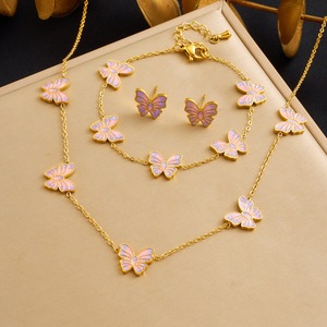 Butterfly Jewelry <b>Set</b> Gold Plated Stainless Steel Women's Party Fashion Necklace <b>Bracelet</b> Earrings Three Piece <b>Set</b> - Product Image 1