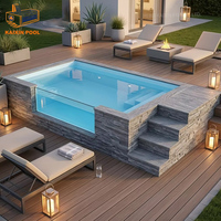 Spa jacuzzi modulaire exclusif de 40 pieds en fibre de verre, grand conteneur hors sol avec piscine à débordement de 20 pieds sur le côté.
