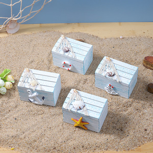 Caja de Joyería de Madera Azul Claro con Temática Oceánica, Estilo Mediterráneo, Decoración de Playa - Product Image 1