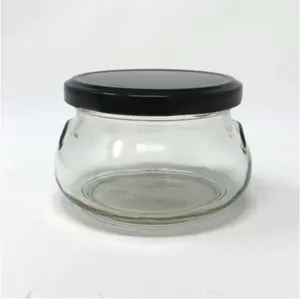 shanghai caviar Honey 6oz 8oz 200ml 250ml Tureen Glass Jars with Black Lids iso9001