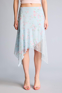Falda Vintage Asimétrica con Estampado Floral, Cintura Natural, Transpirable, con Volantes, de Gasa, Teñido Liso, Forro de Algodón, Transparente - Product Image 4