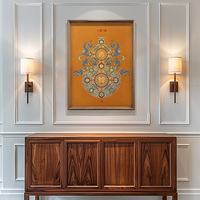 Peinture murale rectangulaire en laiton massif, motif gourde Jixiang Art Déco, cadre en bois brun foncé, motif vertical, moulée à la main, porte-bonheur
