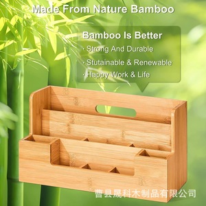 Bamboo Desktop Storage <b>Box</b> Multi Layer With Compartments For <b>Makeup</b> And Office Supplies Organizer Rectangle Shape - Product Image 2